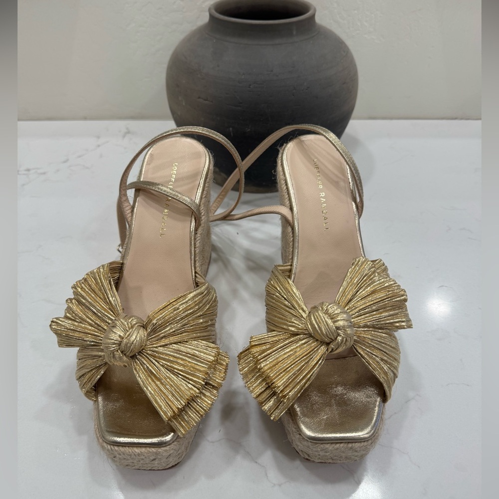 Loeffler Randall Gold Bow Wedges, Worn Once